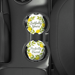 Zestfully Yours & Perfectly Paired Car Coasters  – Set of 2