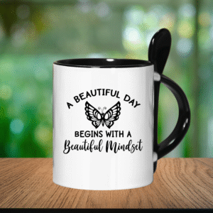 Butterfly Mindset Ceramic Mug with Spoon