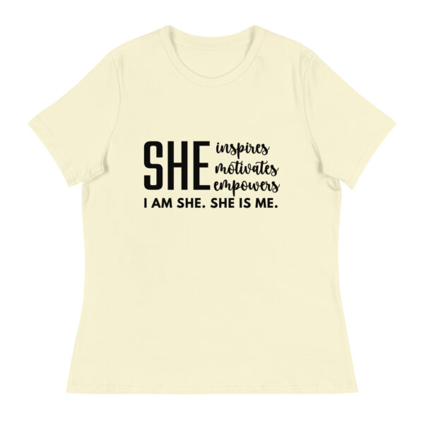 She Inspires Motivates Empowers Women’s Inspirational Graphic T-Shirt – Empowerment & Confidence Tee