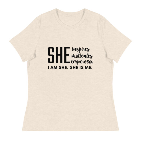 She Inspires Motivates Empowers Women’s Inspirational Graphic T-Shirt – Empowerment & Confidence Tee - Image 2