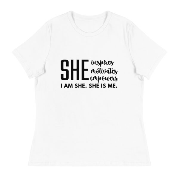She Inspires Motivates Empowers Women’s Inspirational Graphic T-Shirt – Empowerment & Confidence Tee - Image 5